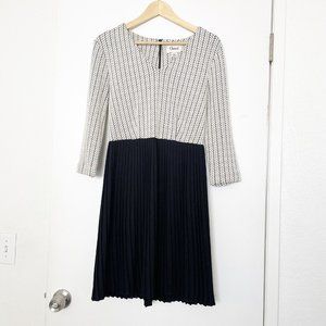 Ganni Womens Small Crossknit Jacquard Knit Dress Pleated Black V-Neck Classic